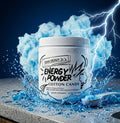 Jar of 'Energy Powder Cotton Candy' with blue smoke and lightning effect