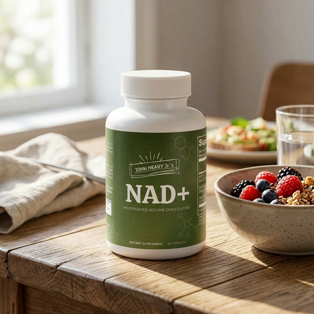 Bottle of NAD+ at breakfast
